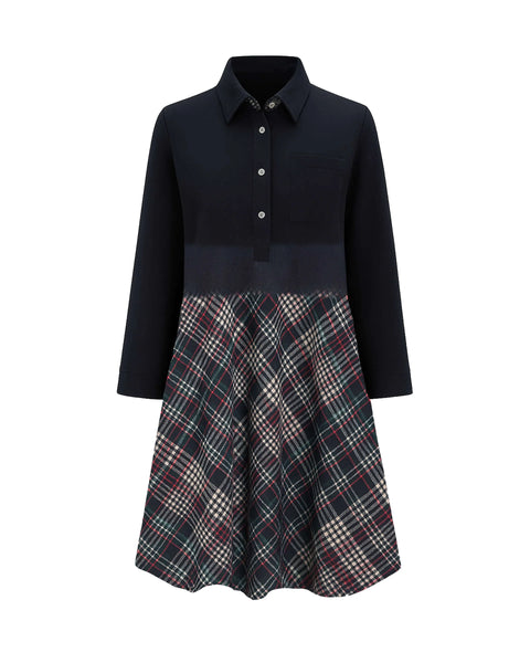 Kleid Patchw. in 3 Stoffen (blau)