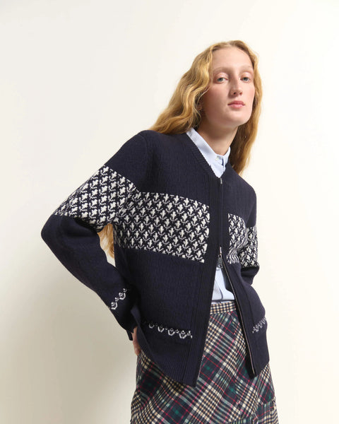 Strickjacke doubleface (blau/ecru)