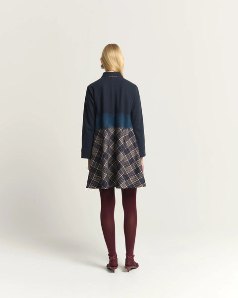 Kleid Patchw. in 3 Stoffen (blau)
