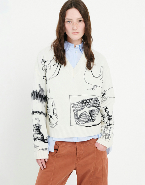 Pulli mit Print u. Stickerei