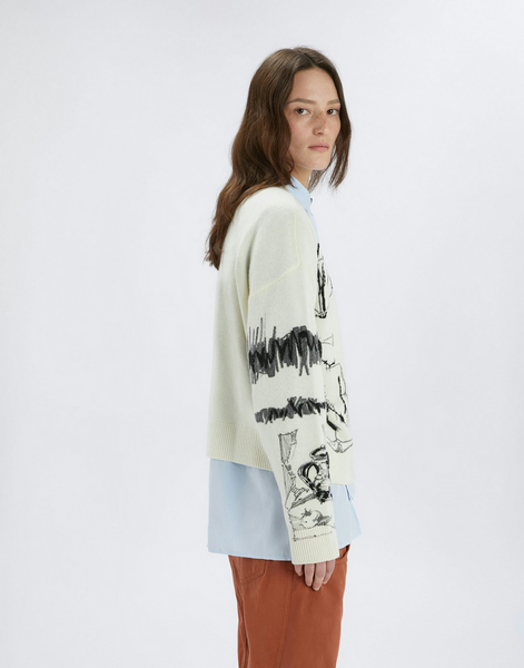 Pulli mit Print u. Stickerei