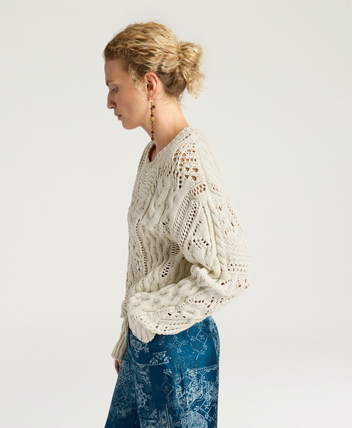 Baumwollpullover mit Zopfmuster