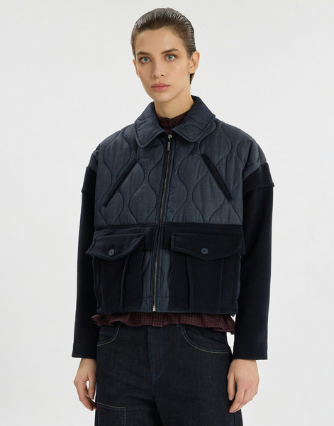 Jacke mit aufwendiger Steppung & Patchwork (dunkelblau)