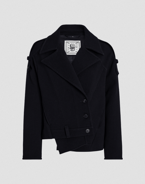 Jacke mit Gürtel & vielen Details, asymm. (dunkelblau)