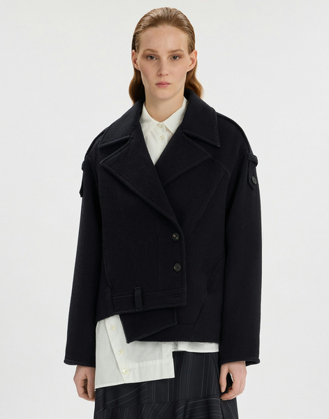 Jacke mit Gürtel & vielen Details, asymm. (dunkelblau)