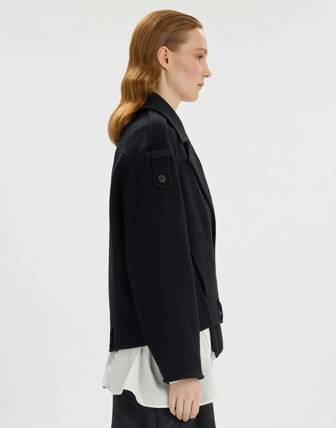 Jacke mit Gürtel & vielen Details, asymm. (dunkelblau)