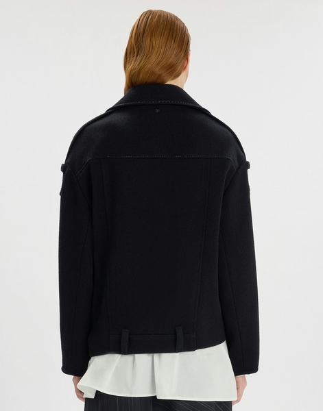 Jacke mit Gürtel & vielen Details, asymm. (dunkelblau)
