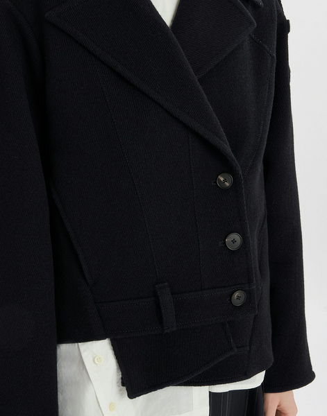 Jacke mit Gürtel & vielen Details, asymm. (dunkelblau)