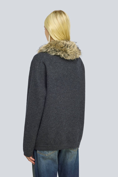 Cardigan mit abkn. Kunstpelz (anthrazit)