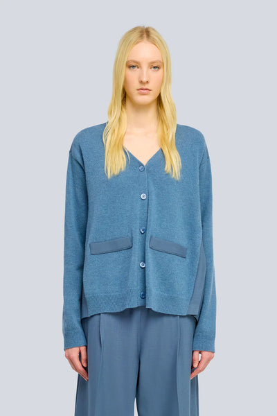 Cardigan Strick & Plisse (taubenblau)