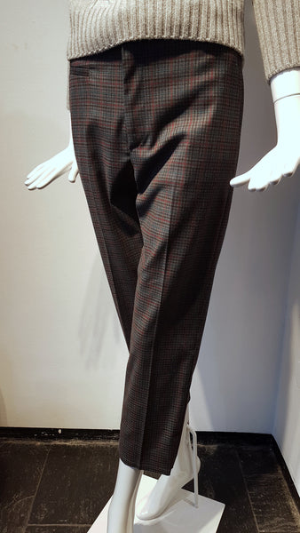 Verkürzte lässige Hose mit kleinem Karo-Muster (anthrazit-rot-petrol) (-63%)