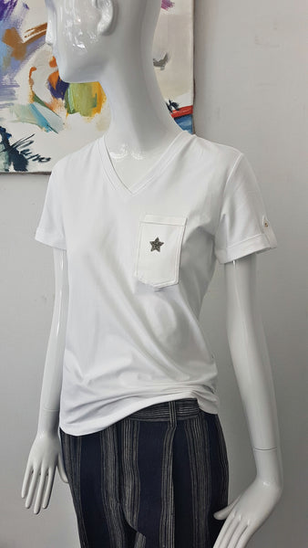 Tailliertes Shirt mit Tasche & Details (weiß)(-50%)